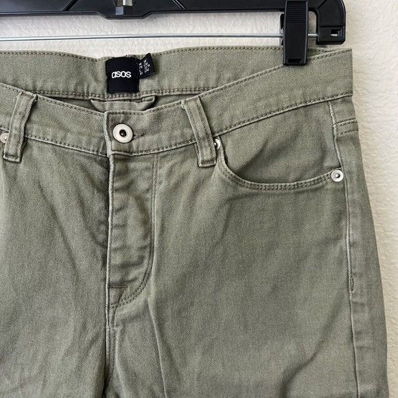 Asos Mens Jeans Size 30 Green Button Fly Slim Leg - Picture 4 of 9